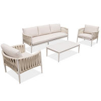 ZAHRADNÍ SADA Riviera se sofa, křesly a konferenčním stolkem, pro 5 osob, kovové nohy, béžová - béžová, kov - Beautysofa