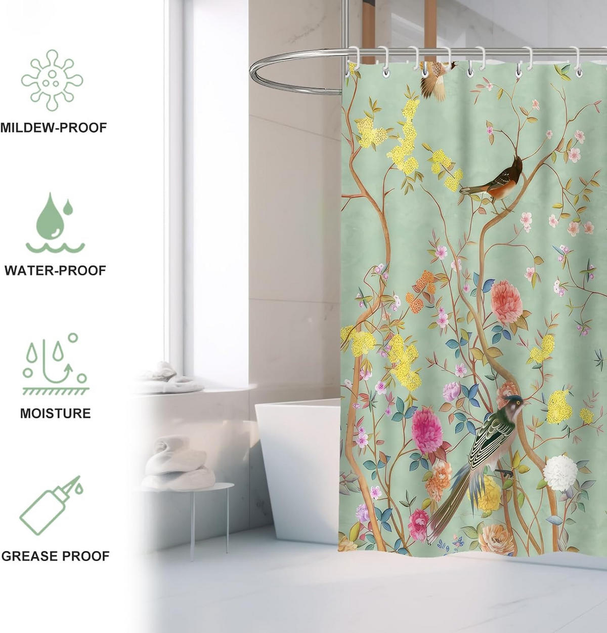 DUSCHVORHANG Blume Schmetterling schimmelresistent wasserdicht mit Haken - Multicolor, Textil (180/180cm) - MCBOSON