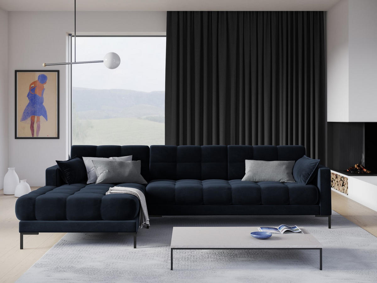 ECKSOFA links Mamaia aus Samt dunkelblau 5 Sitzplätze - Dunkelblau, Textil (185/293cm) - Micadoni