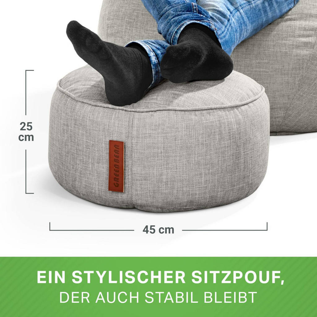 Thumbnail - Green Bean Sitzsack-Hocker, Grau, Textil, Füllung: Styroporkugeln, Rund, 45x25x45 cm, Hergestellt in Deutschland, Wohnzi...