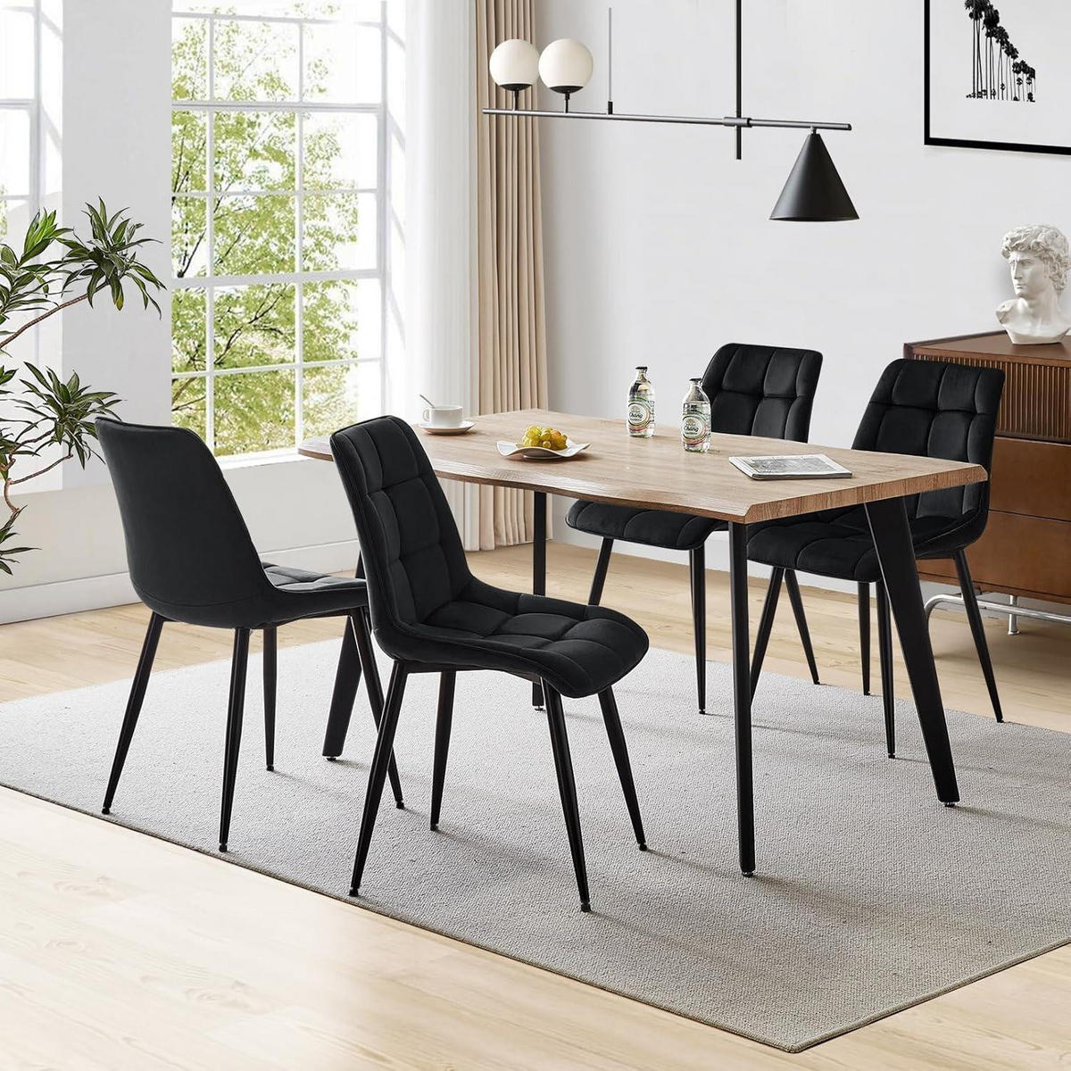 ESSZIMMERSTUHL 2er Set Samt Schwarz mit Rückenlehne - Schwarz, Textil (88/50/48cm)