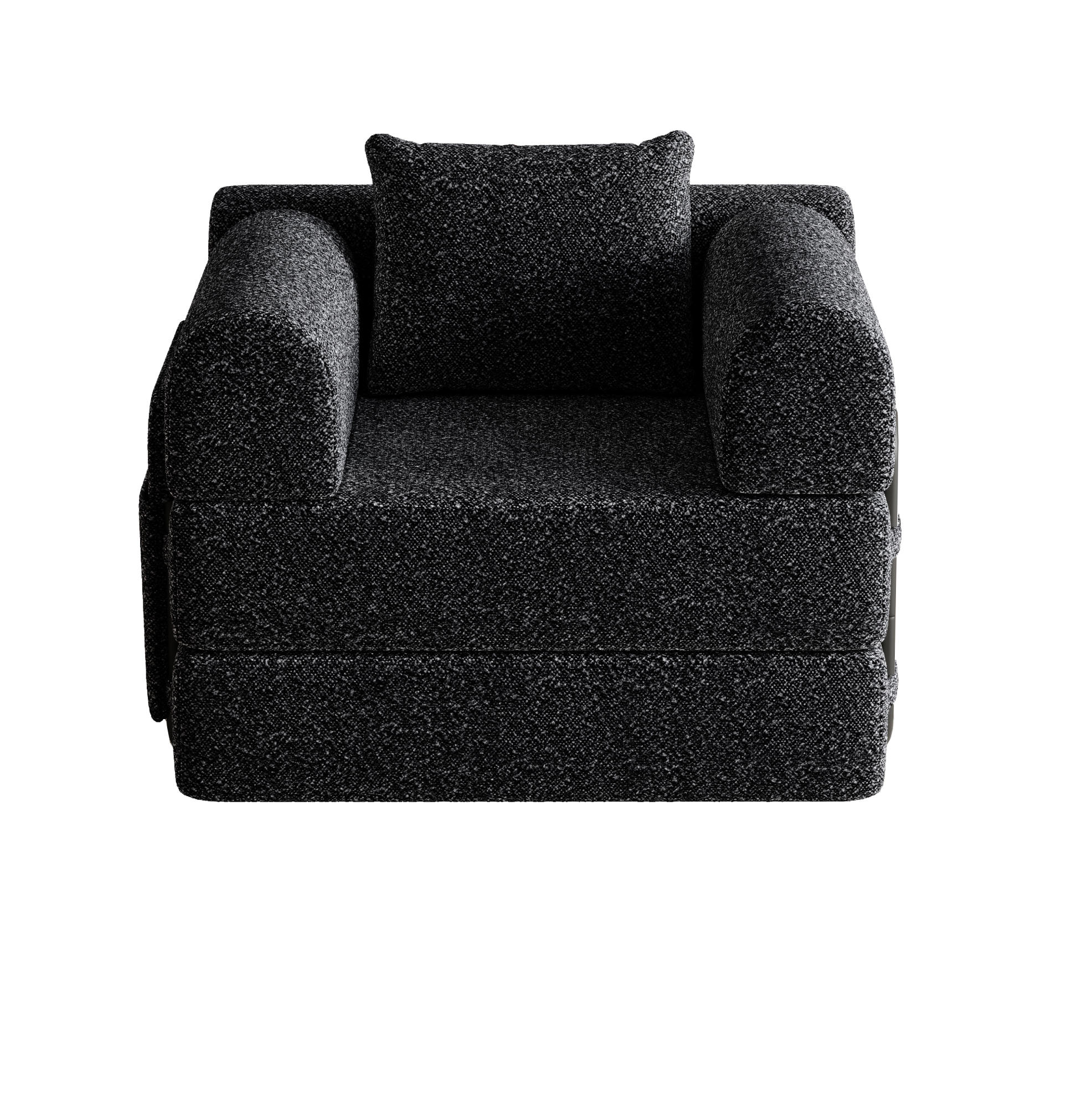SCHLAFSOFA 2-in-1 in Schwarz – klappbar mit Armlehnen-Staufach und Chenillebezug - Schwarz, Textil (181.6/49.5/94cm) - BEAOK