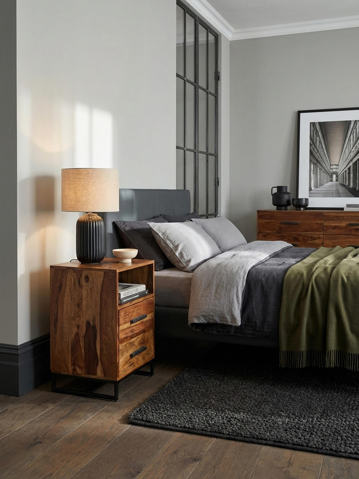 NACHTTISCH – Massivholz/Metall, Industrial-Stil, für Boxspringbett - Schwarz/Braun, Holz/Metall (40/66/35cm) - KADIMA DESIGN