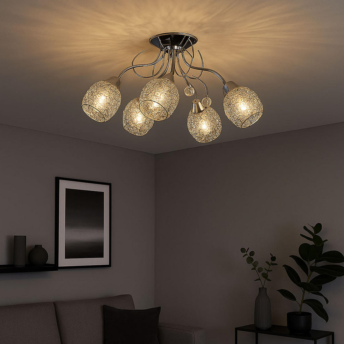LED DECKENLEUCHTE Chromgeflecht Silber - Silberfarben, Glas (54/54/22cm) - Globo Lighting