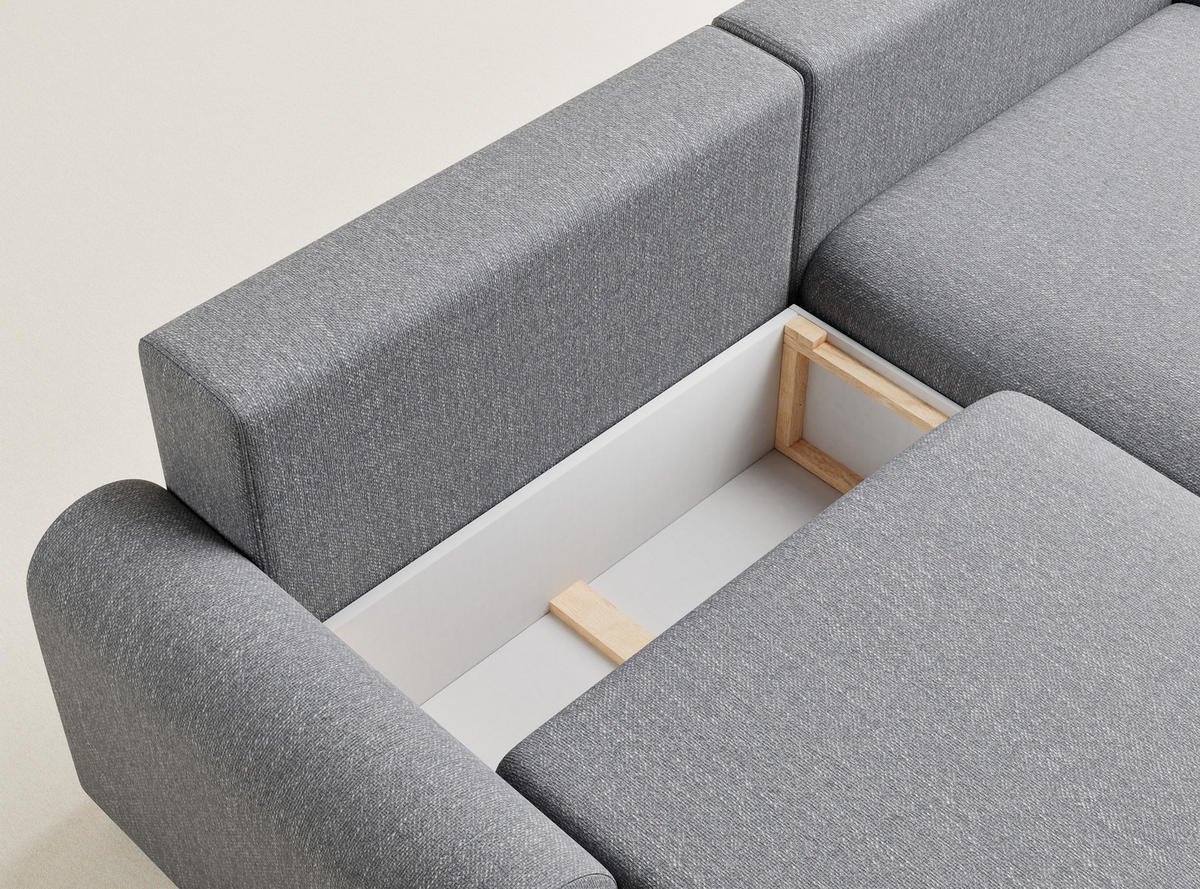 ECKSOFA MIT SCHLAFFUNKTION Tallin Grau Webstoff - Schwarz/Grau, Holz/Holzwerkstoff (240/145cm) - Maison de Reve