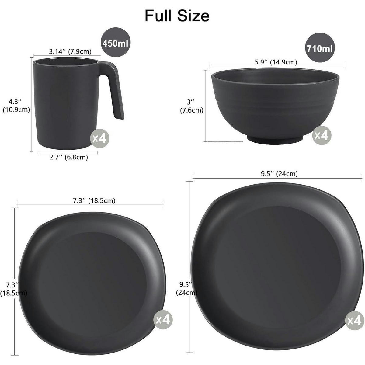 GESCHIRRSET 16-teiliges Set PP unzerbrechlich für 4 Personen - Grau, Kunststoff (240/7.6/240cm)