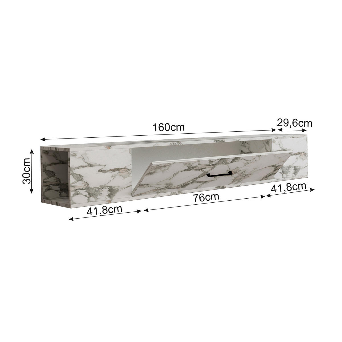 TV-LOWBOARD Acworth Weiß Marmor Optik 9604 - Weiß/Grau, Holzwerkstoff (160/30/29.6cm) - moebel17