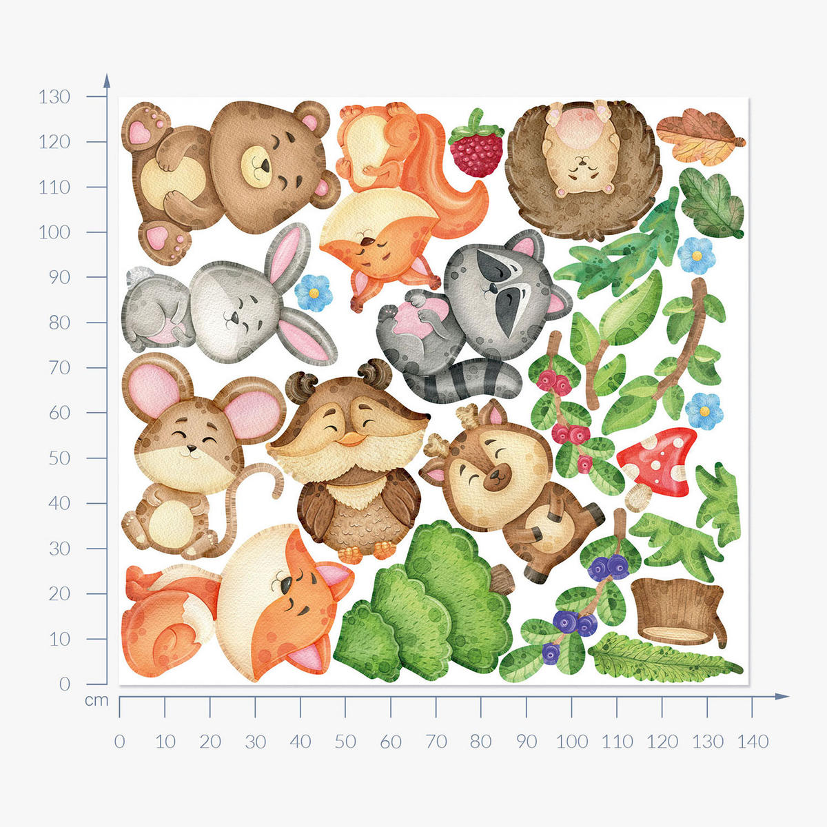 WANDAUFKLEBER 130x139cm - Niedliche Tiere - Multicolor, Kunststoff (130/139/0.1cm) - Wallfluent