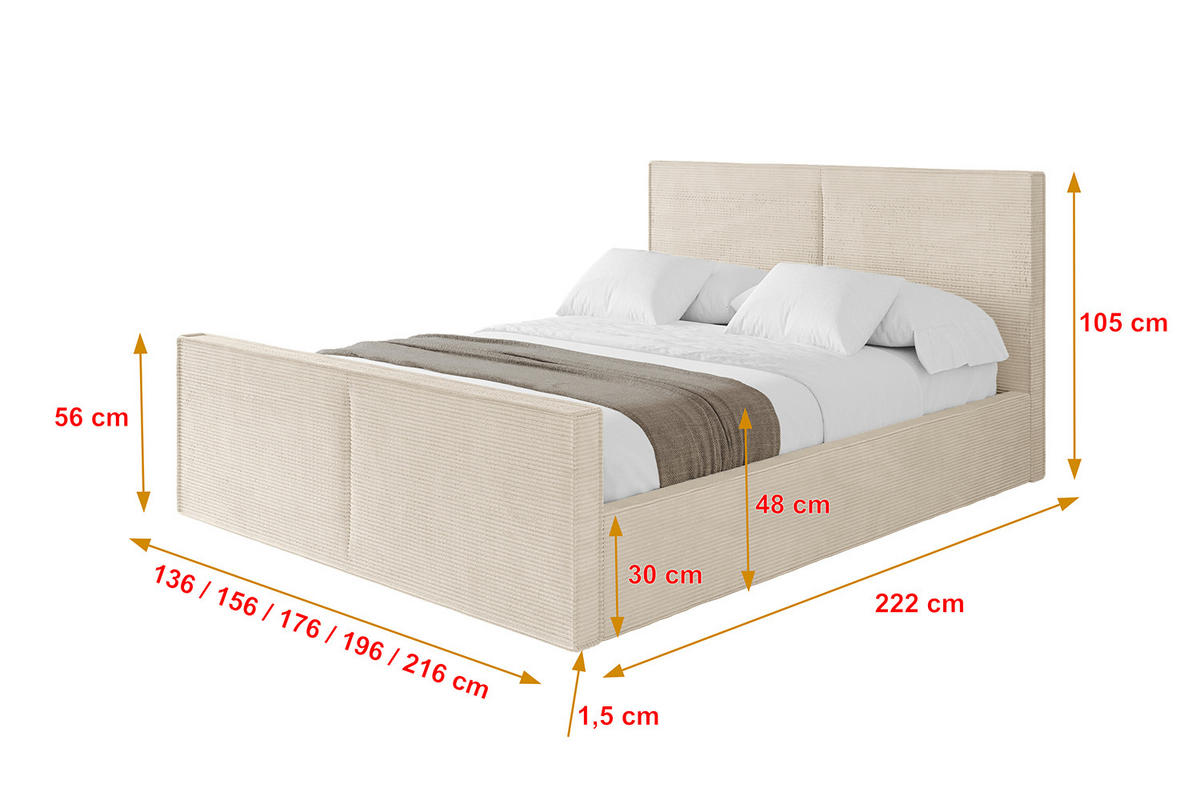 POLSTERBETT mit Bettkasten, Fußteil und Lattenrost, Boxbett mit Matratze H3/H4 - EMMI-Z 160x200 Beige - Creme, Holzwerkstoff/Textil (160/200cm) - ALTDECOR