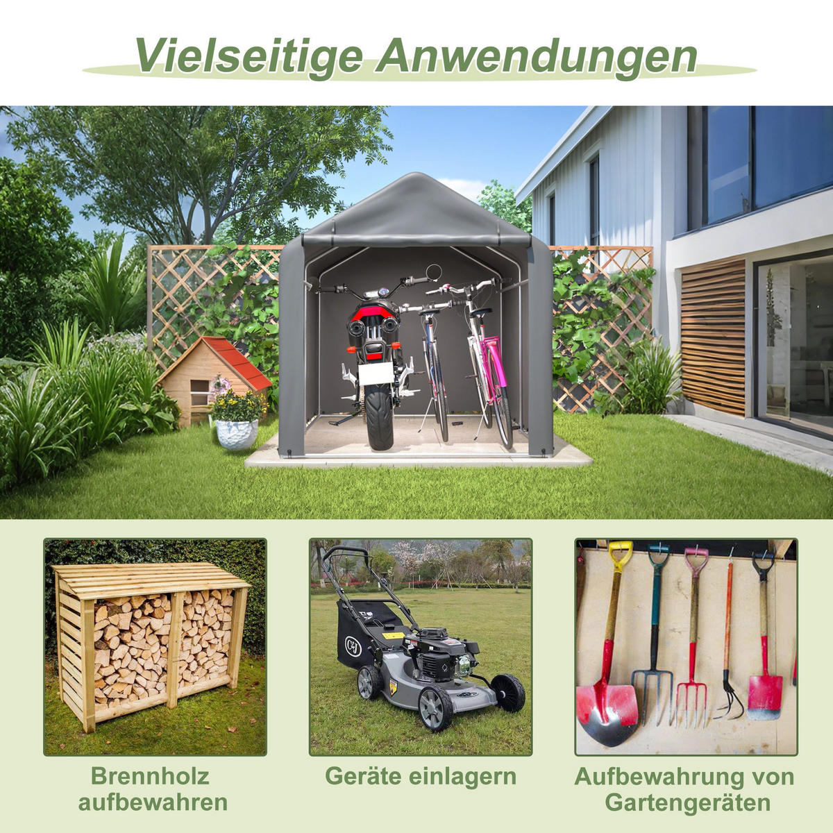 FAHRRADGARAGE, Reißverschlusstür Lagerzelt - Silberfarben, Metall (160/165/220cm) - BEXEVUE
