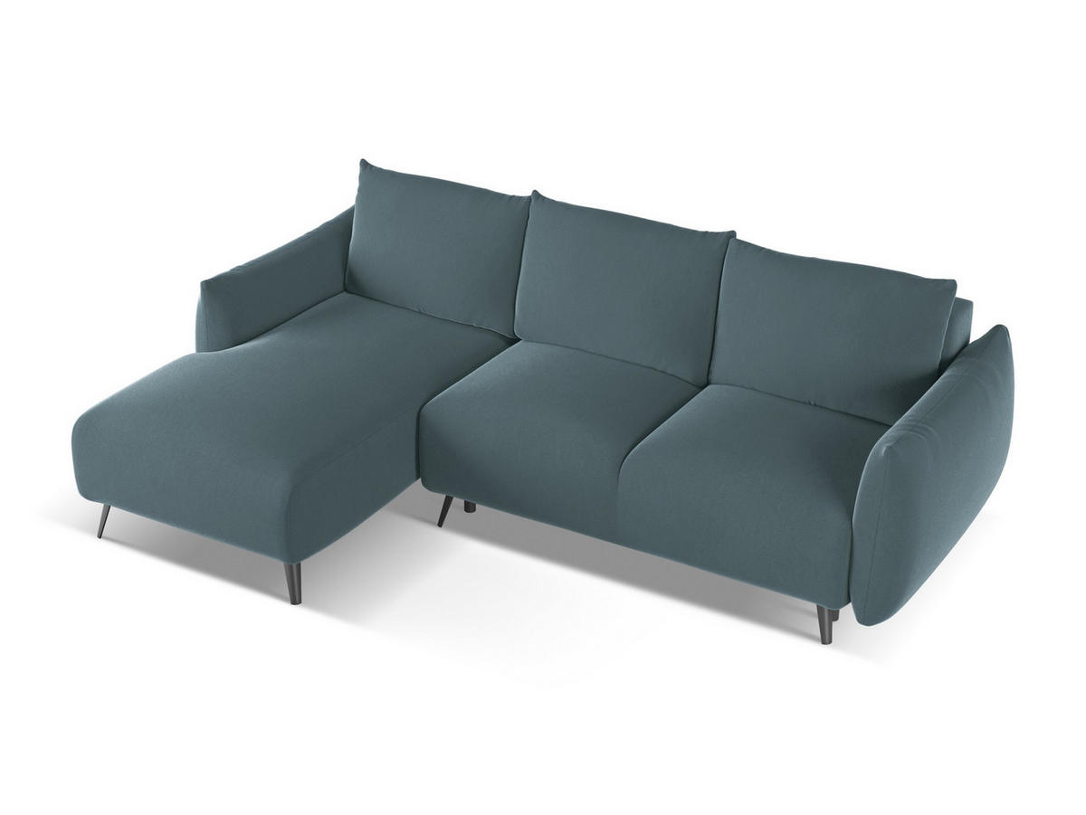 ECKSOFA mit Schlaffunktion Samt Stoff Blau - Blau/Petrol, Textil/Metall (162/242cm) - Makamii