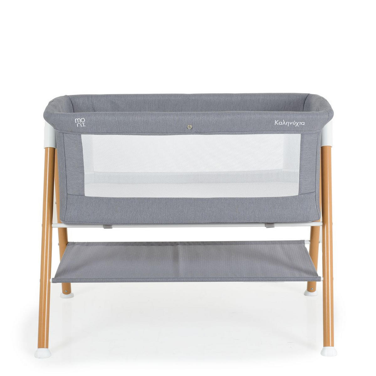BEISTELLBETT Kalinihta hellgrau 90 x 53 cm, Matratze, Moskitonetz, rutschfeste Füße, Ablagefläche - Grau, Metall (48/79cm) - Moni