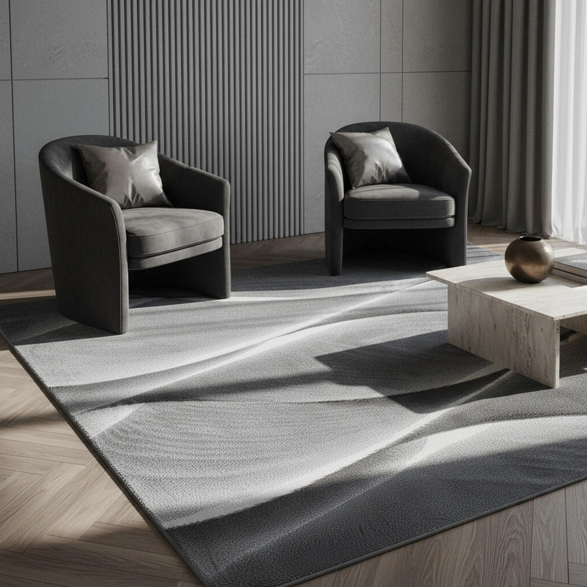 KURZFLORTEPPICH DRAU, mit Farbverlauf, Schwarz, 80 x 150 cm - Grau, Textil (150/80cm) - KADIMA DESIGN