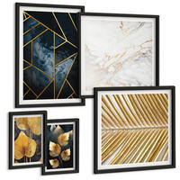 BILDER SET 5er Set - 50x50 cm & 20x30 cm & 40x60 cm Schwarzer Rahmen - Moderne Pflanzenmuster - Schwarz, Kunststoff (40/60cm) - TULUP