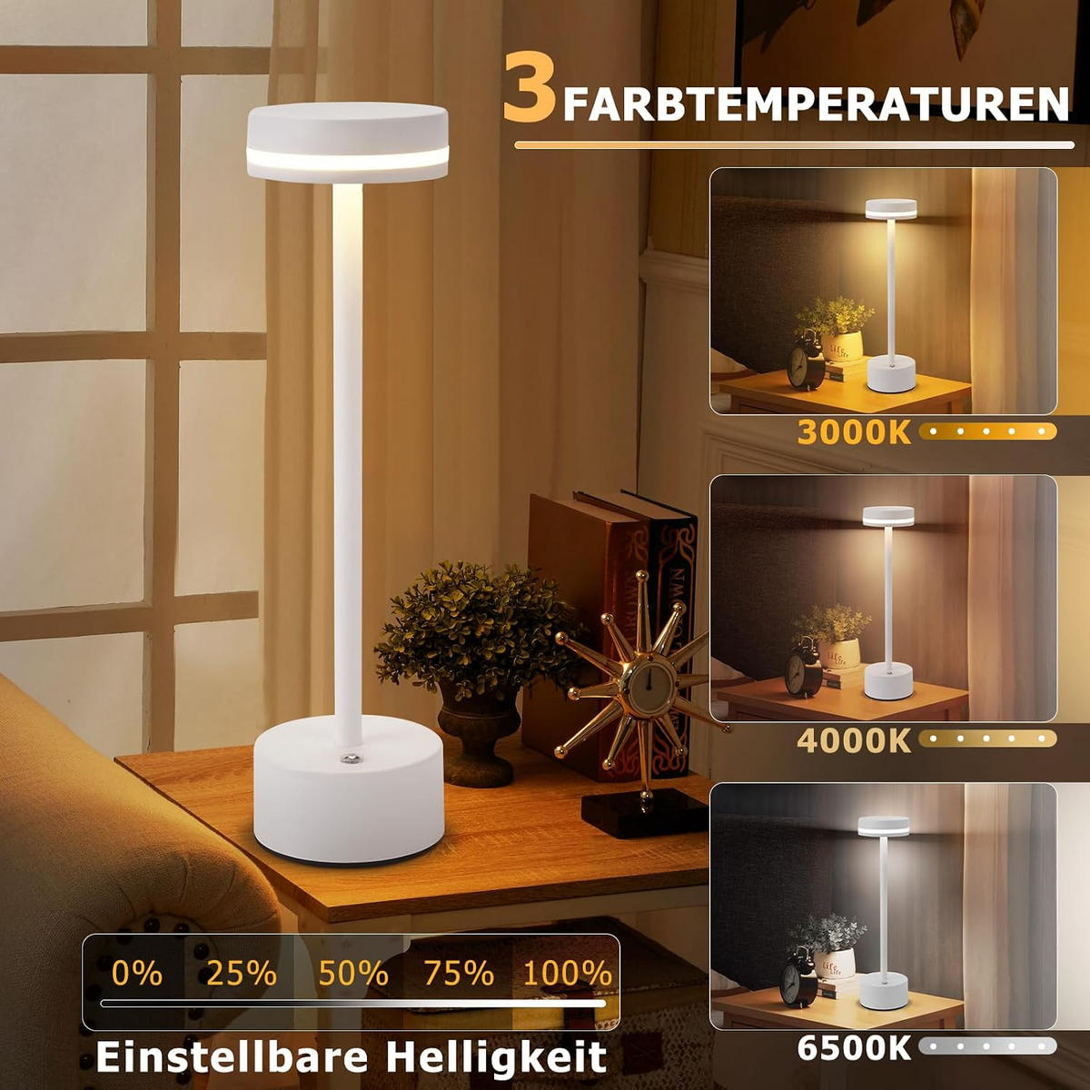 TISCHLEUCHTE Brenning 8/8/31.5 cm（2er-set） - Weiß, Kunststoff/Metall (8/8/31.5cm) - ZMH