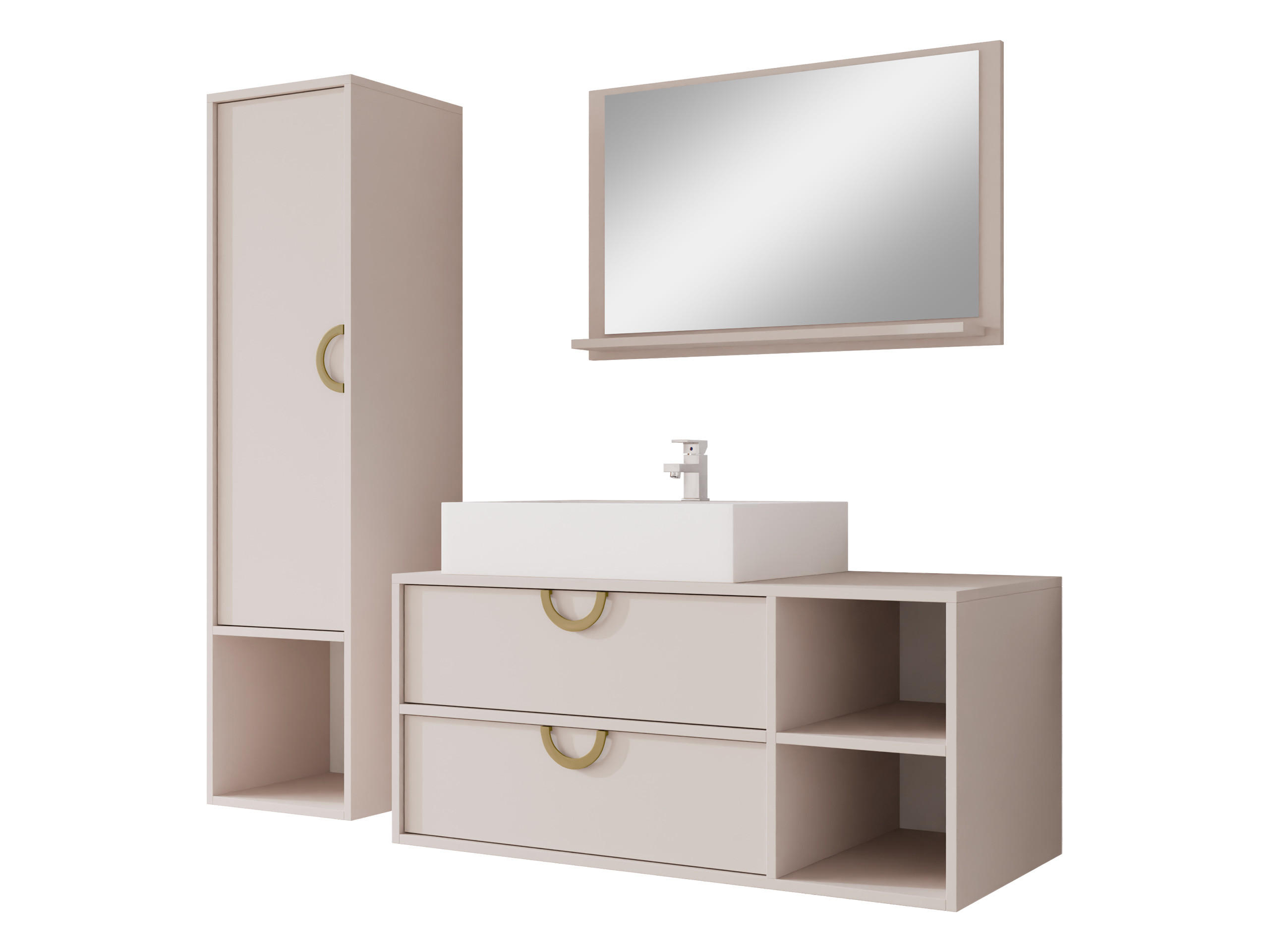 BADMÖBEL-SET 14 - Kaschmir/Goldfarben, Holzwerkstoff/Metall (35/133/34cm) - MIRJAN24