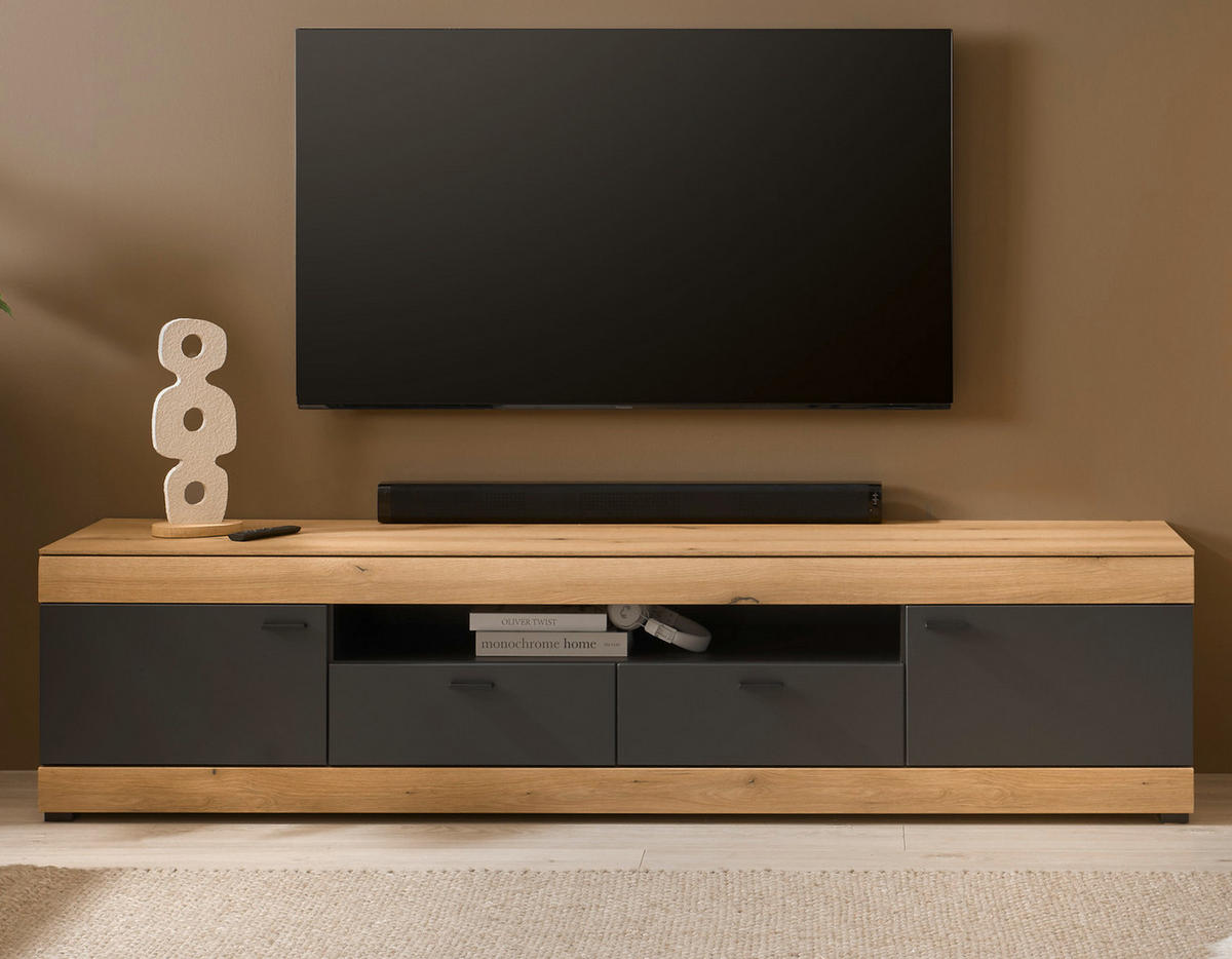TV-LOWBOARD in Eiche, grau 200 cm, TV Unterschrank XXL mit Soft-Close - Kaschmir/Eichefarben, Holzwerkstoff/Kunststoff (200/48/45cm) - Furn.Design