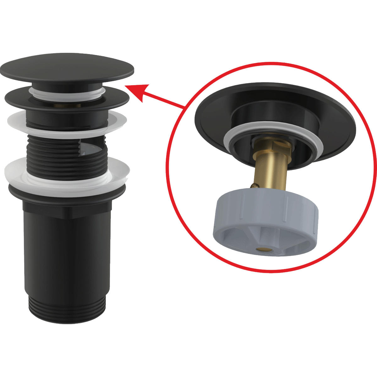 ABLAUFVENTIL Waschbecken CLICK/CLACK 5/4" Ganzmetall mit Überlauf Schwarz-Matt - Schwarz, Kunststoff (7.5/7.5/15cm) - Alcadrain