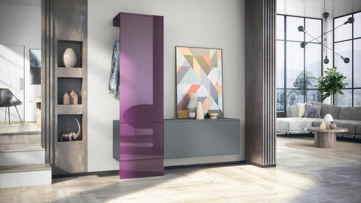 GARDEROBE Carlton Paneel in Brombeer Hochglanz - Brombeere, Holzwerkstoff (156.5/193/35cm) - Vladon
