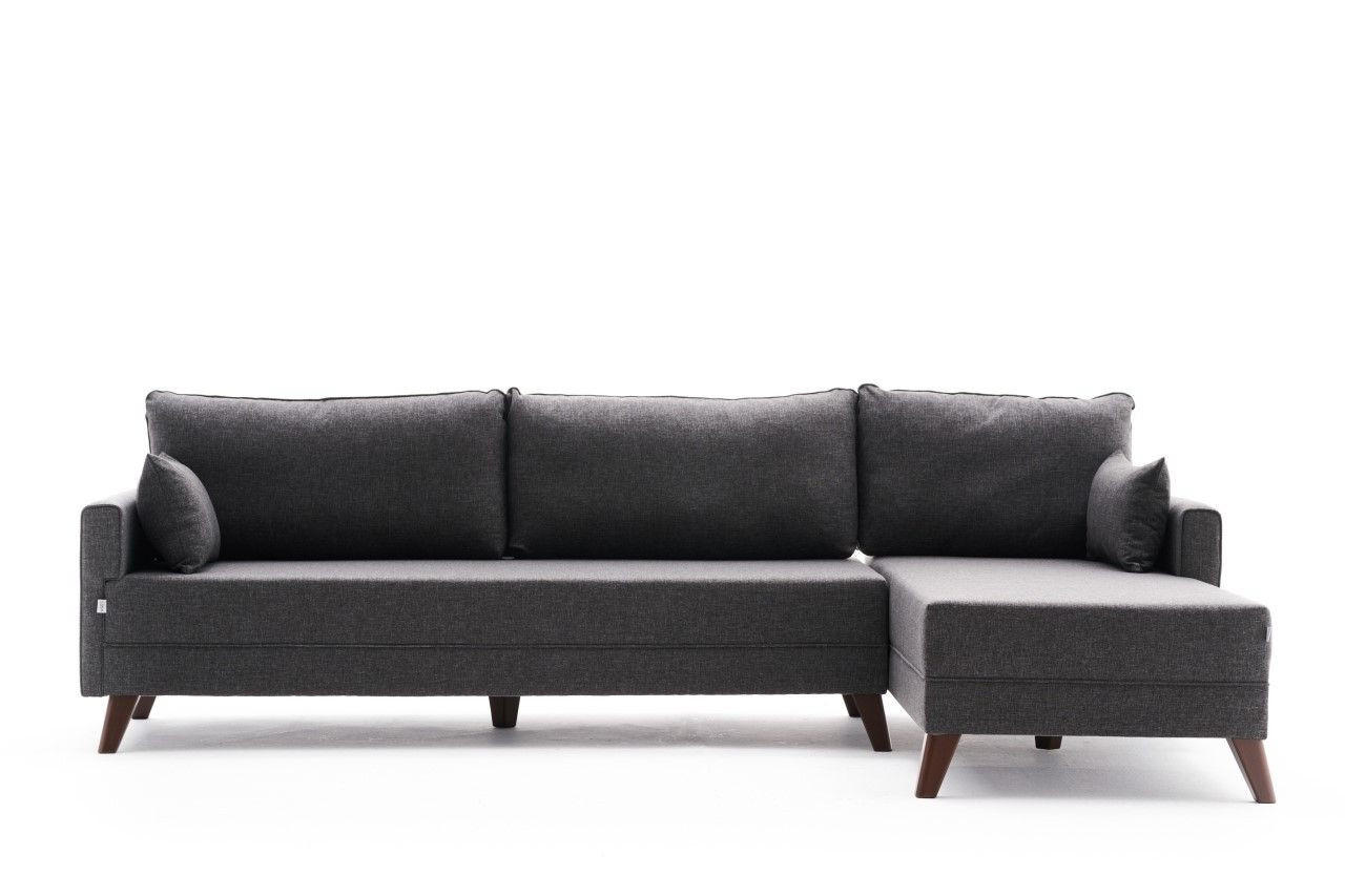 ECKSOFA mit losen Rückenkissen und Schlaffläche - Anthrazit/Walnussfarben, Holz/Kunststoff (165/275cm) - myHomelando
