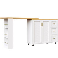 BARSCHRANK Barwagen ausziehbar mit Schrank, 3 Schubladen & Rollen, 135-228/39/104 cm, Weiß, - Weiß, Holzwerkstoff (39/104/135cm) - Redom