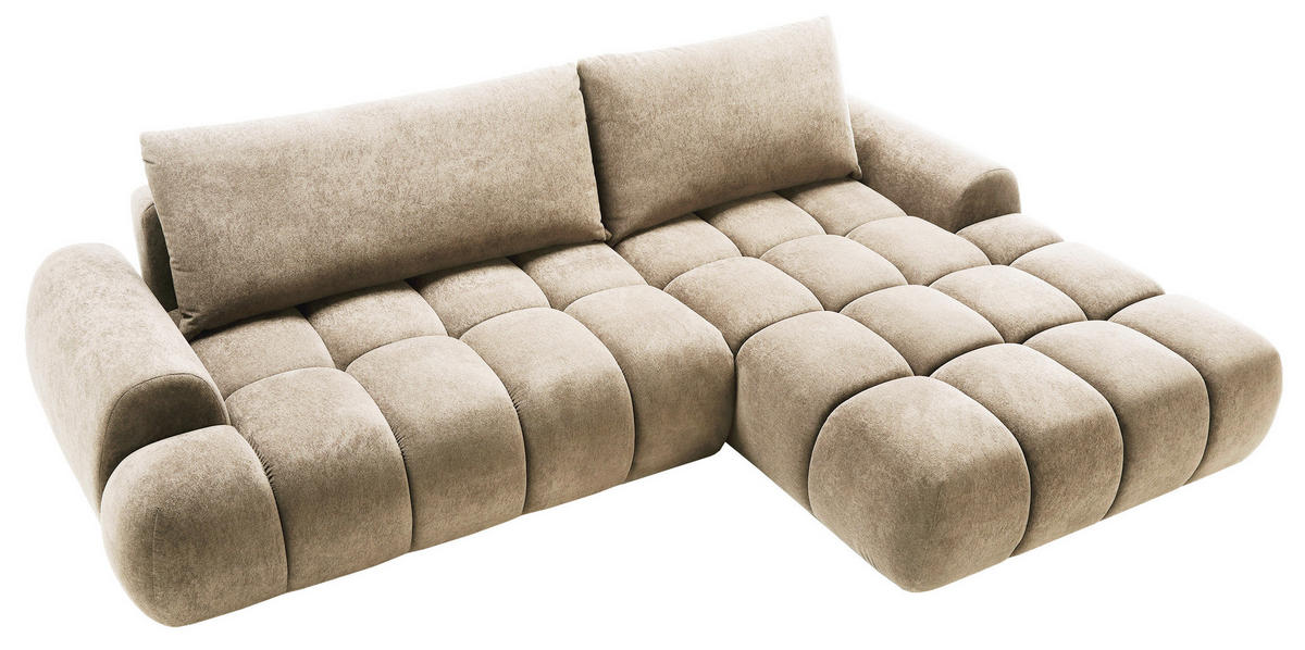 ECKSOFA 280 cm Valerio mit Bettkasten, 280 cm, Rechts, Schlaffunktion, Beige - Beige, Holz (177/280cm) - Emporius