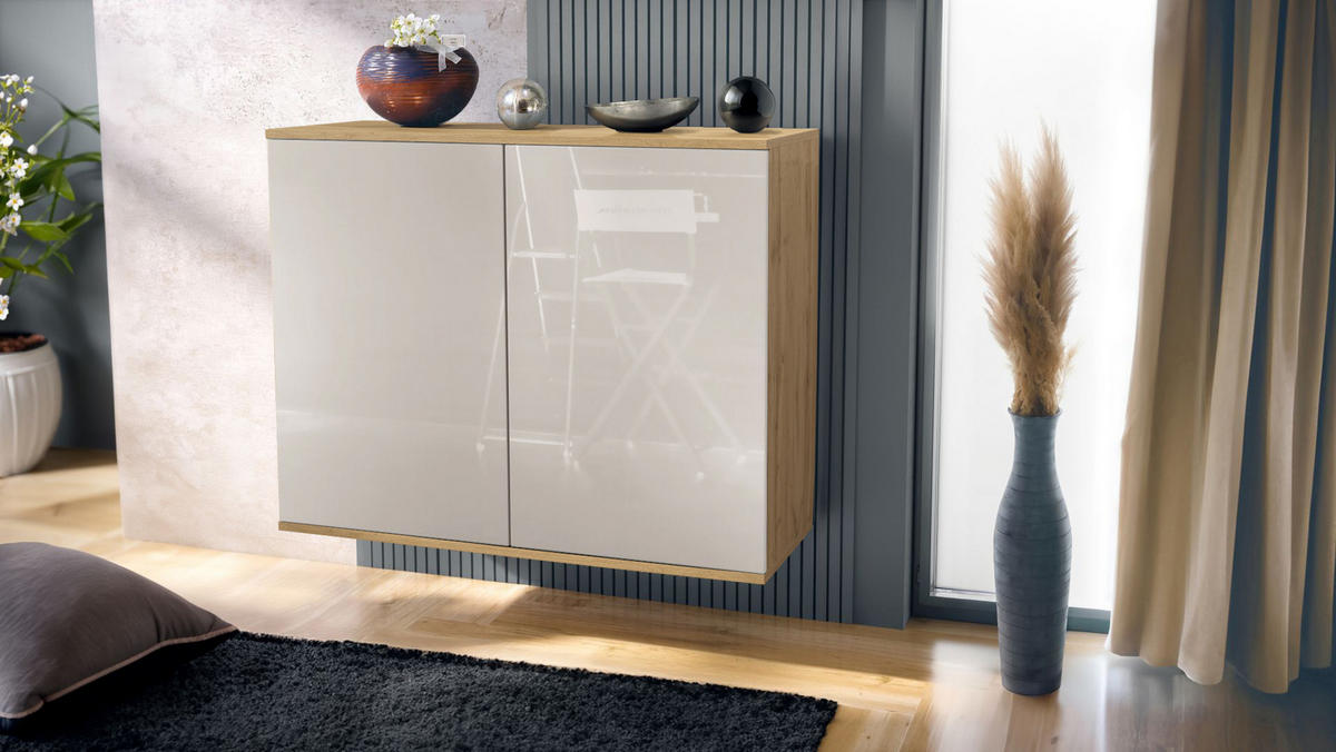 KOMMODE Skadu Sandgrau Hochglanz - Sandfarben, Holzwerkstoff (92.5/73.5/35cm) - Vladon