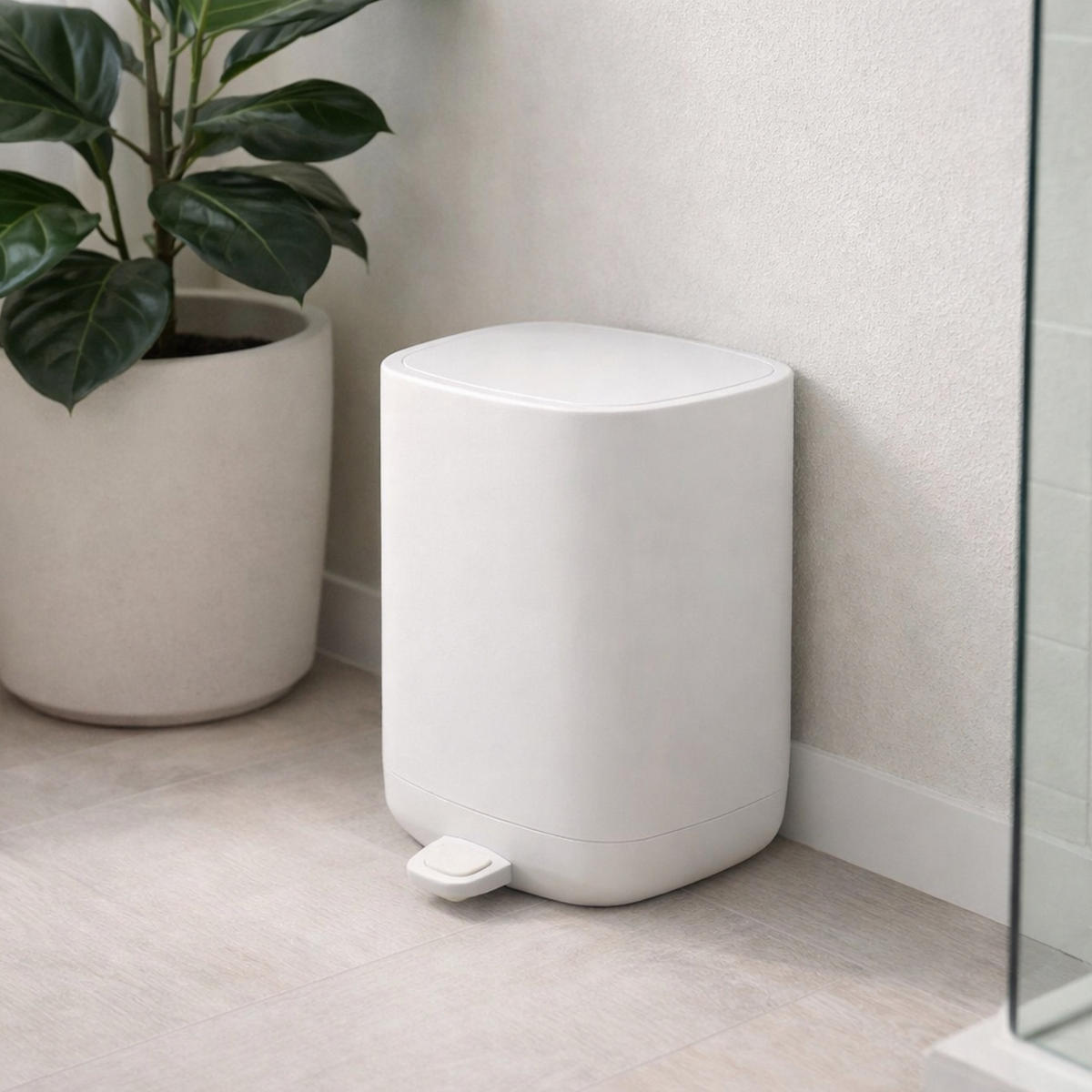 BADEZIMMERABFALLEIMER mit Fußpedal Invi 7 l 27/21/27 cm - Weiß, Kunststoff (21/27/27cm) - NUXIO