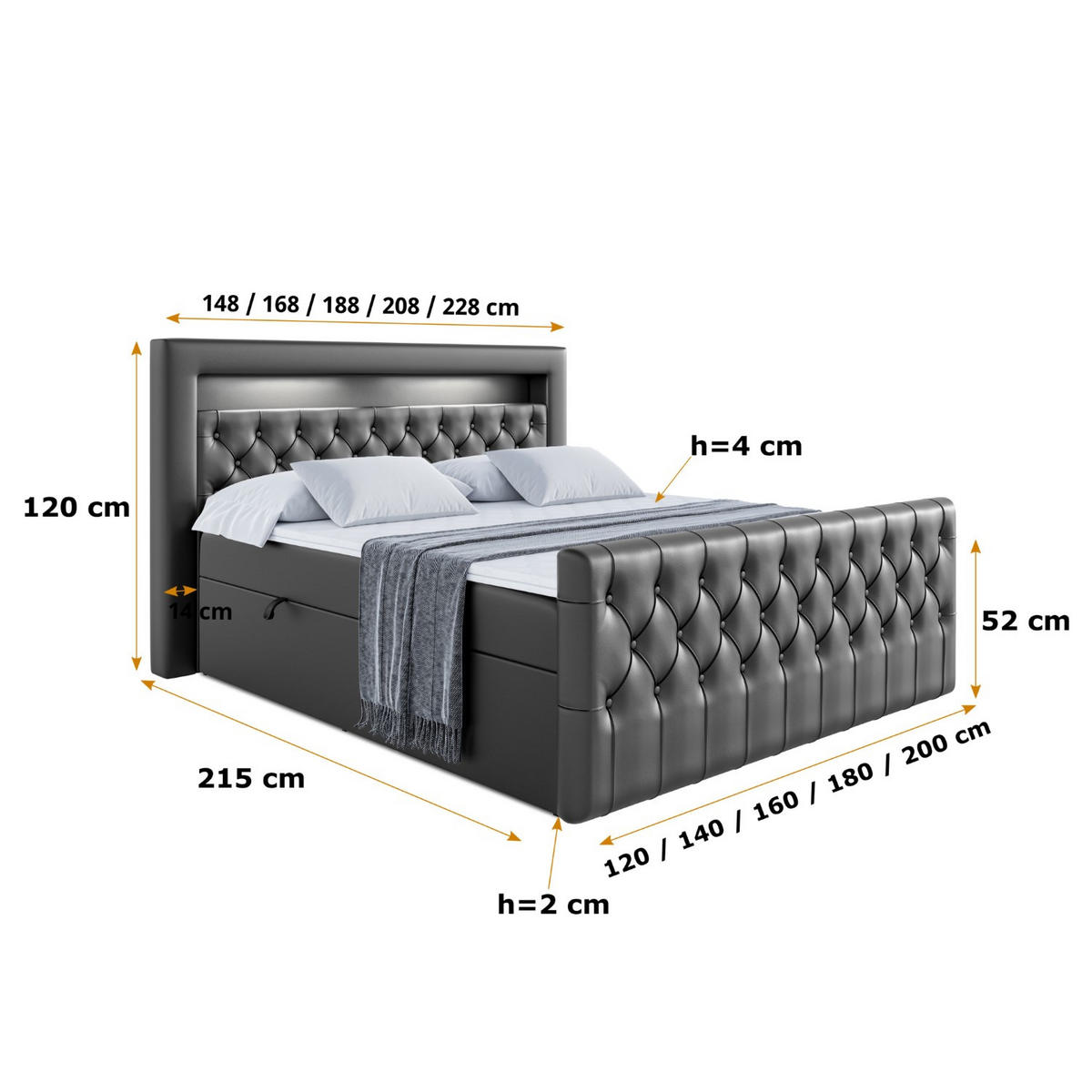 BOXBETT AURORA - 180x200 - H4 - Schwarz Hochglanz - Schwarz Hochglanz, Holzwerkstoff (180/200cm) - ALTDECOR