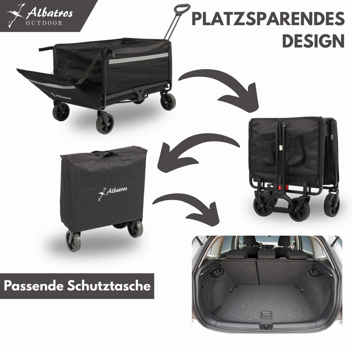 BOLLERWAGEN faltbar 120L - Schwarz, Kunststoff (47/94/86cm) - Albatros