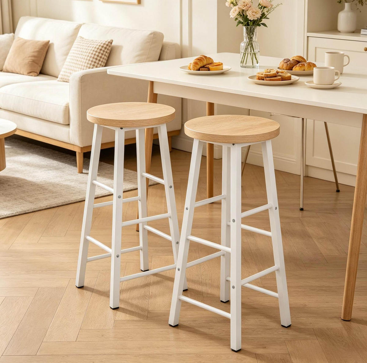 BARHOCKER 2er-Set mit Fußlehne Eichefarben - Eichefarben, Metall (30/71/30cm) - MIVRAY