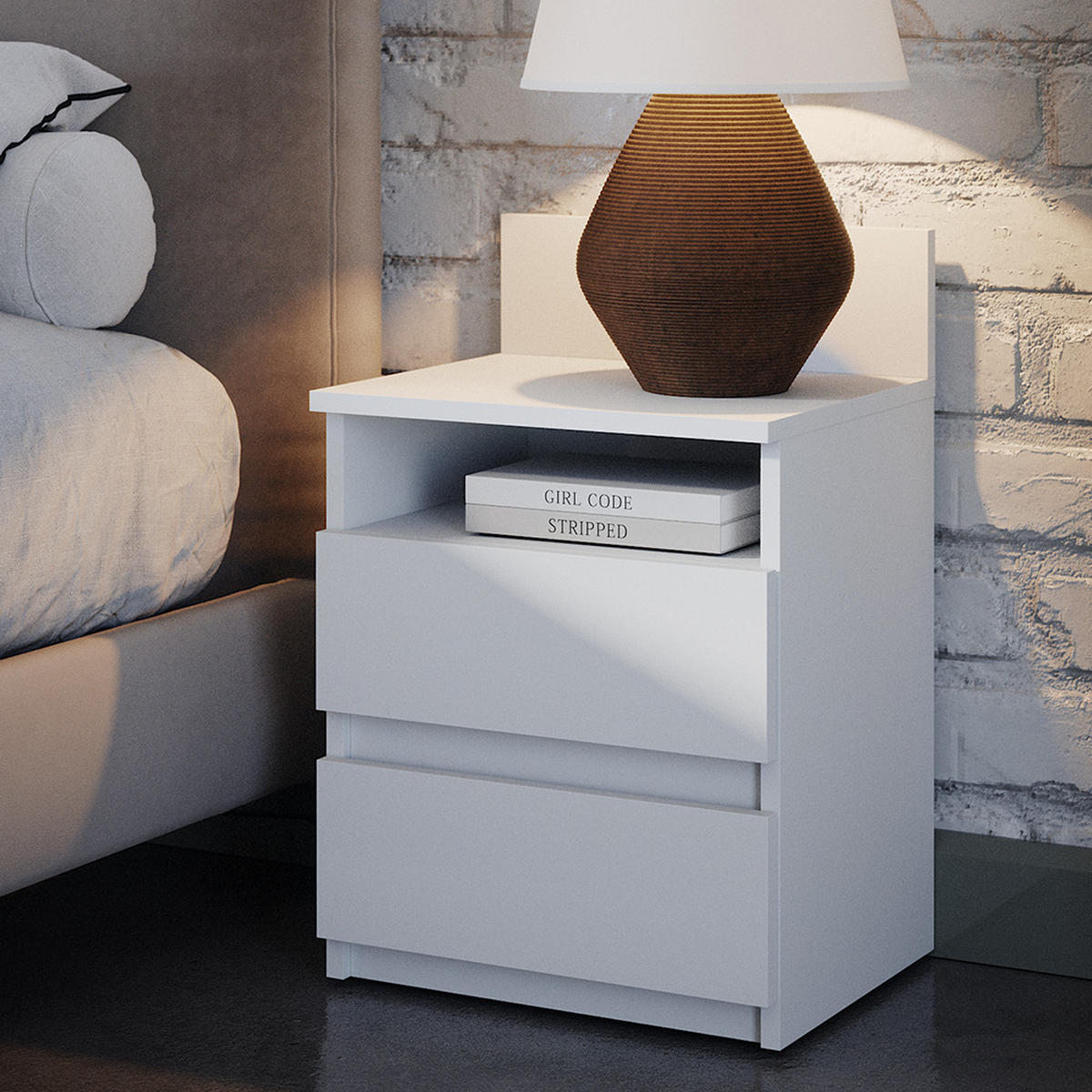 NACHTTISCH Monty Weiß 39.6 x 59.1 cm 2er Set - Weiß, Holzwerkstoff (32.3/59.1/39.6cm) - Vicco