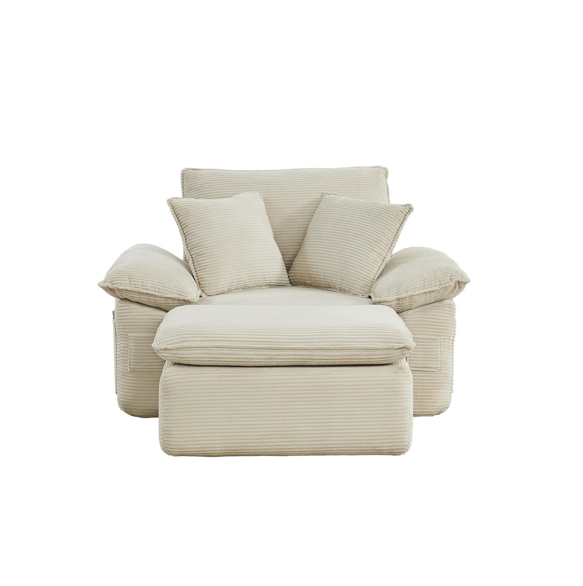 SESSEL aus Stoff Beige ohne Montage mit Fußstütze, Seitentaschen und modularer Kombination - Beige, Textil (156/65/125cm) - Modfu