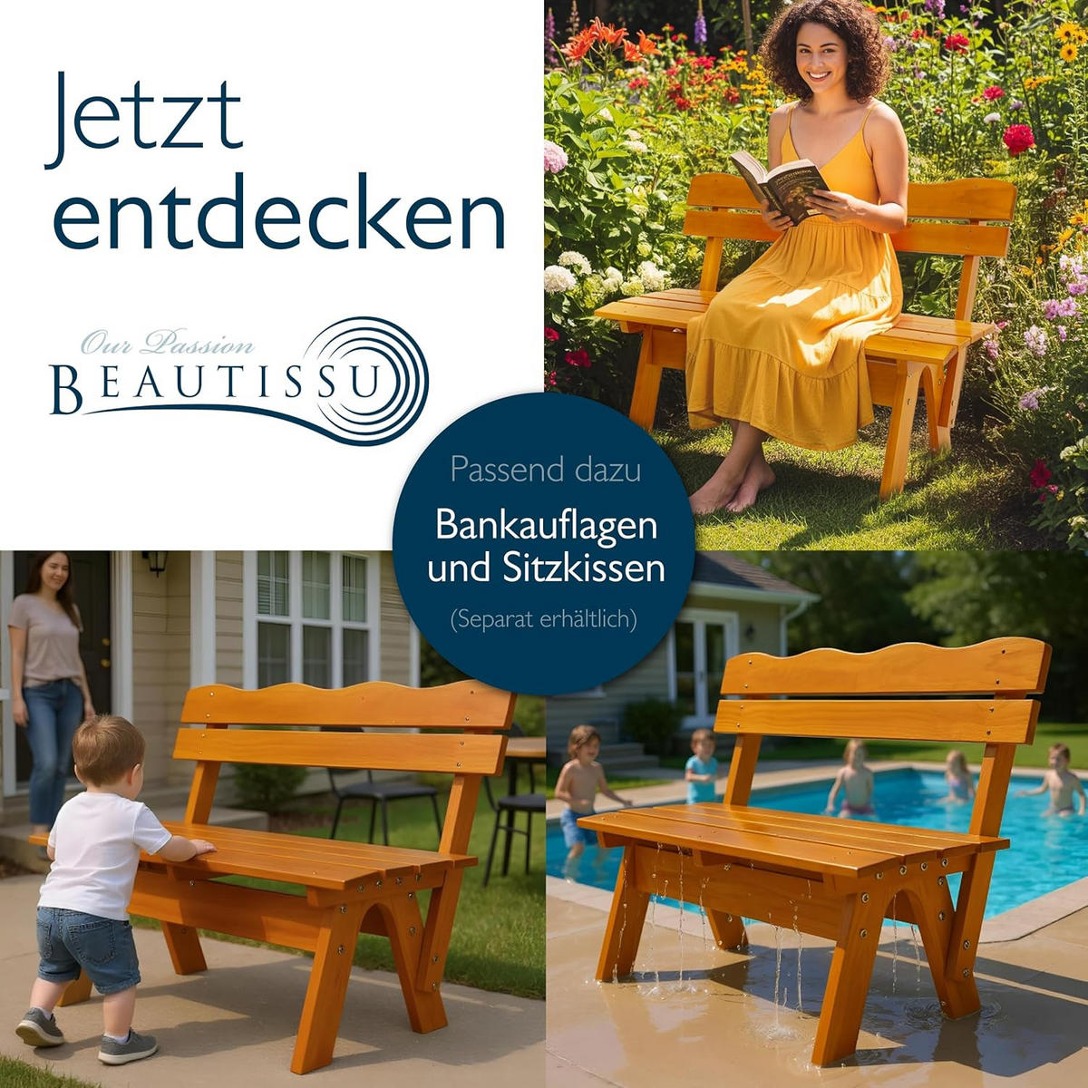 GARTENBANK Tromsö RD 120cm - Braun, Holz (42/60/120cm) - Beautissu 