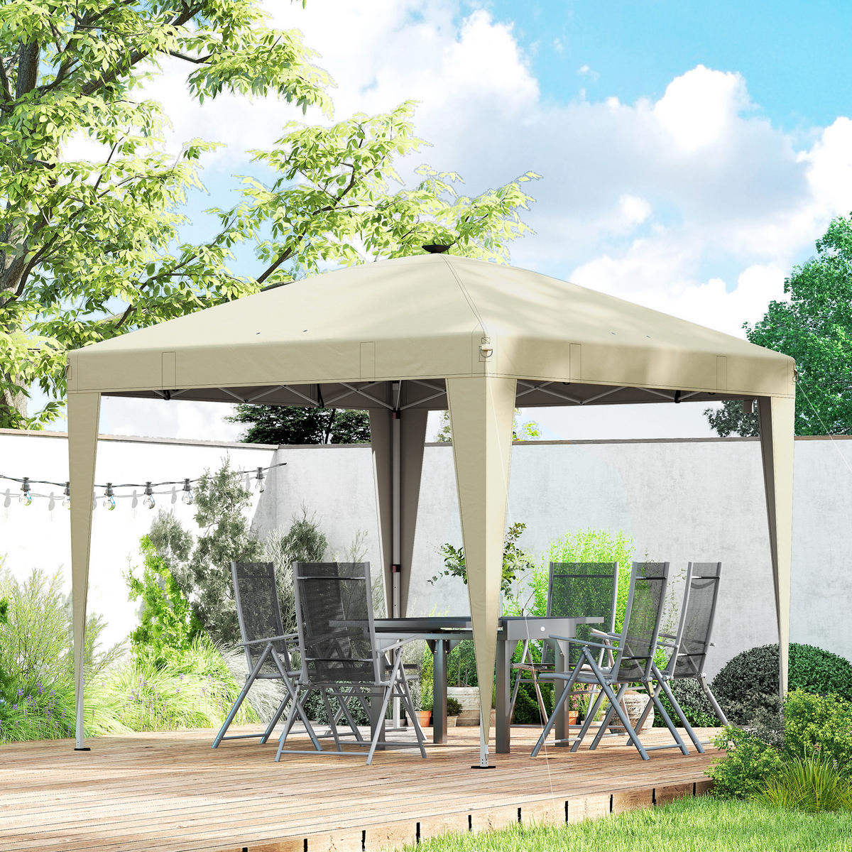 PAVILLON DE-14066 mit Beleuchtung, höhenverstellbar, Fernbedienung Creme - Creme, Metall (297/288/297cm) - ComfortXL