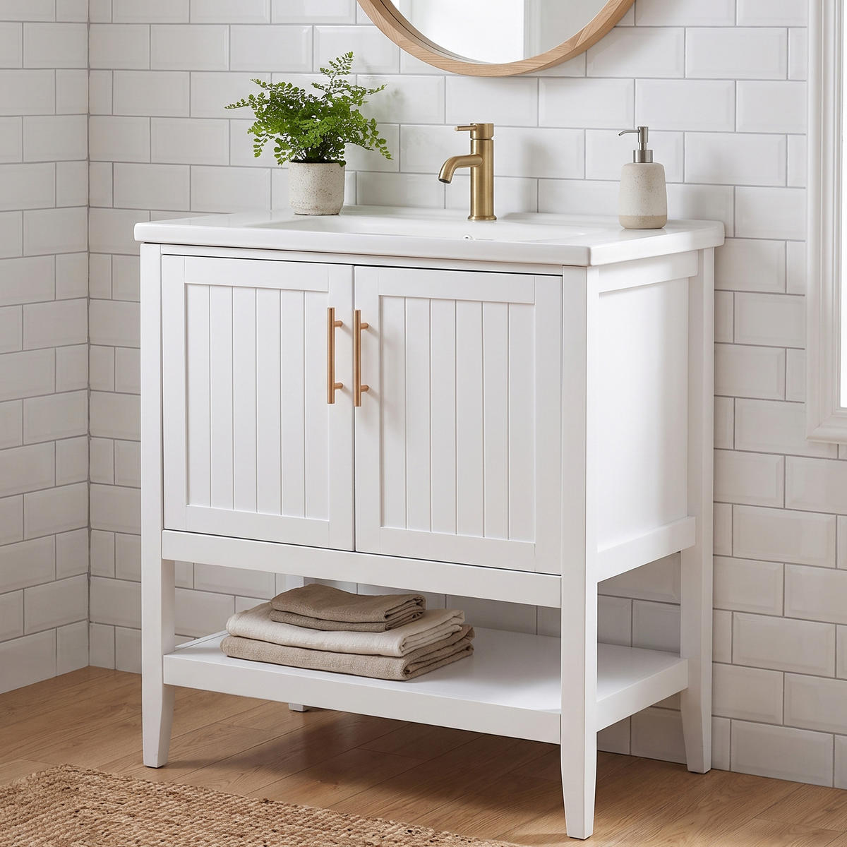 WASCHTISCH mit Unterschrank 80cm Keramikbecken Weiß - Weiß, Holzwerkstoff (80/89/47cm) - Urban Meuble