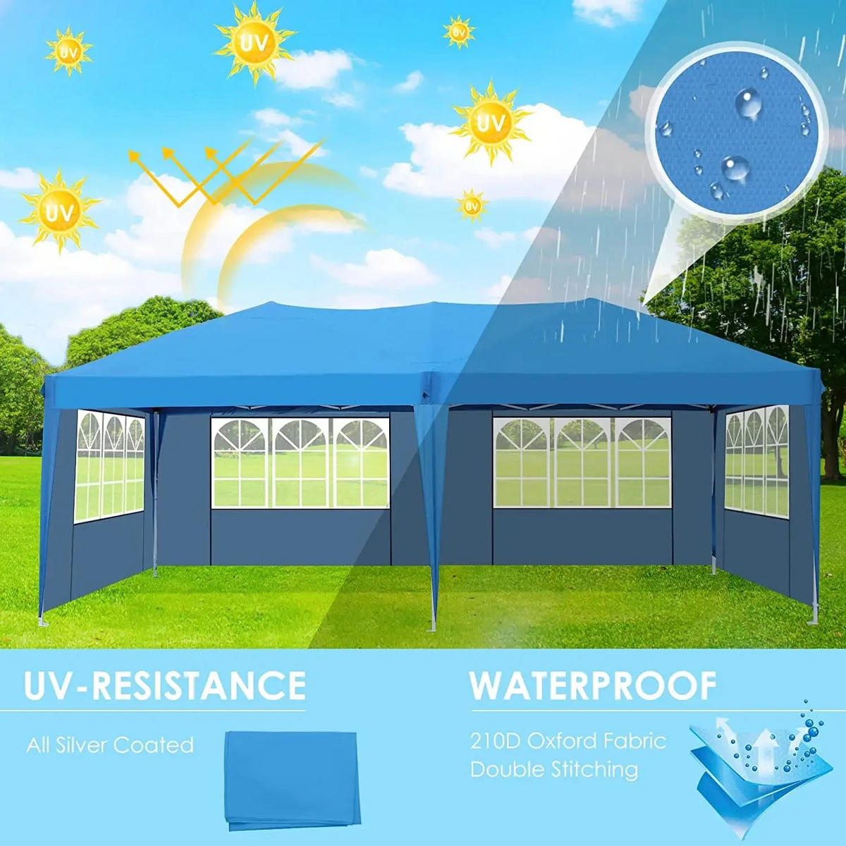 PAVILLON 3x6 m Weiß mit 6 Seitenteilen - Weiß, Textil/Metall (600/300cm) - Kaket