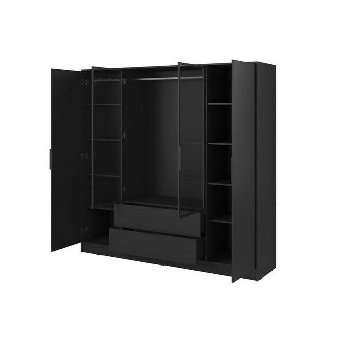 KLEIDERSCHRANK – 206 cm – Kelly – Schwarz – KS-GEN0266 - Schwarz, Holzwerkstoff (206/200/51cm) - hi-markt