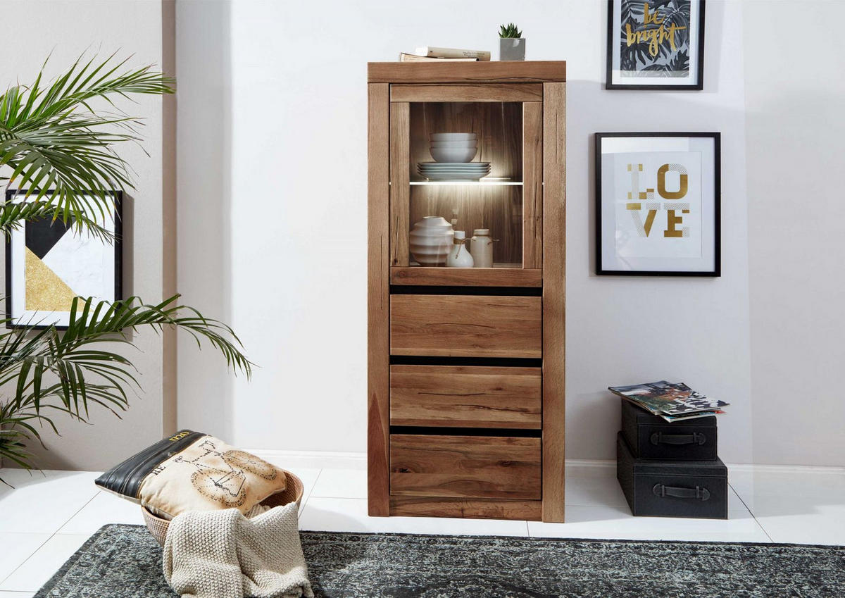 VITRINE Wild-/Zerreiche 62x42x150 Tabacco brown geölt MONTREUX #322 - Braun, Holz (62/150/42cm) - Massivmoebel24