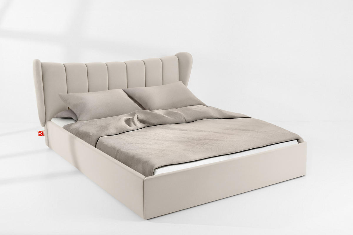 POLSTERBETT GIZO, Muschel-Design - Creme/Schwarz, Holz/Holzwerkstoff (202/204cm) - KONSIMO®