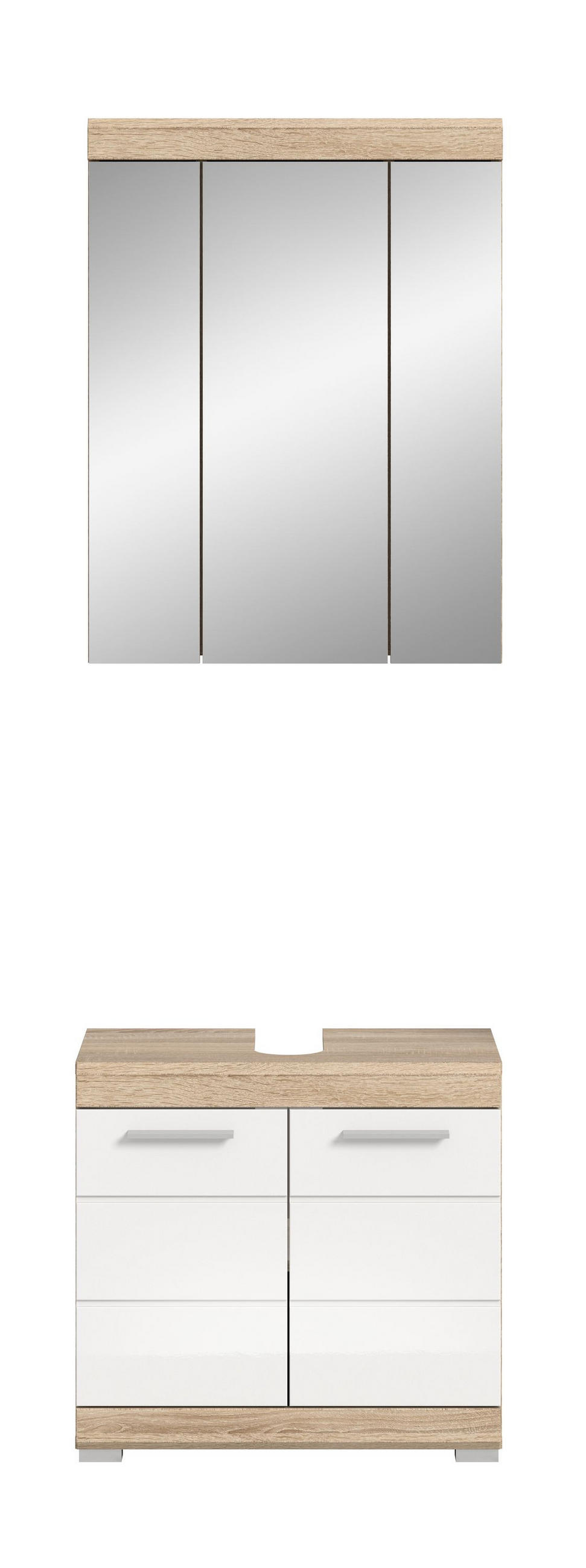 BADKOMBINATION 2tlg. Lambada Bad in Sonoma Eiche hell und weiß hochglanz B/H/T: 60x191x34 cm - Sonoma Eiche, Holz (60/191/34cm)
