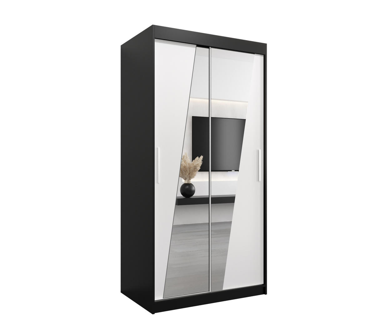 SCHWEBETÜRENSCHRANK 200/100/62 2-türig - Silberfarben/Schwarz, Holz/Kunststoff (100/200/62cm) - Abiks Möbel