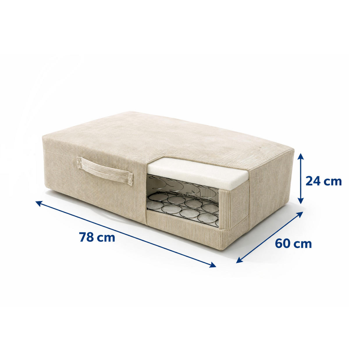HÜPFPOLSTER Cordsamt Beige - Beige, Textil (78/24/60cm) - AngeLove