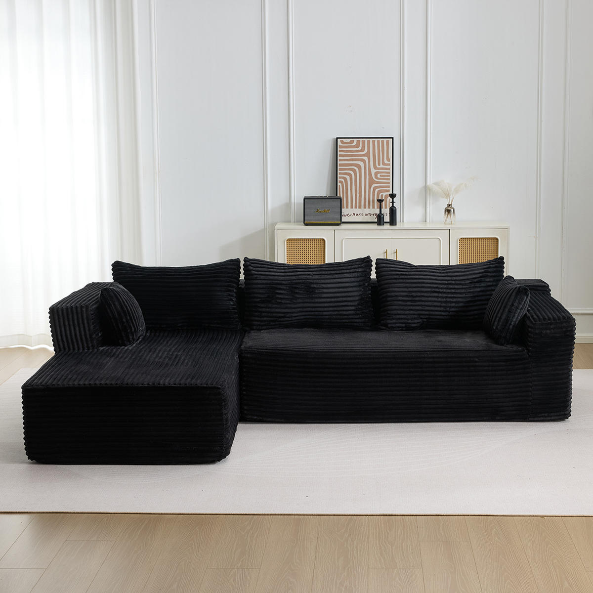 SOFA mit Chaise 2-teilig Schwarz Cord - Schwarz, Kunststoff (179/279cm) - Meubliv