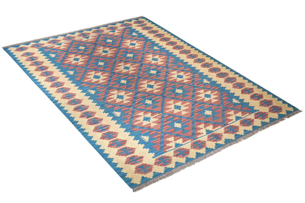 HANDWEBTEPPICH Gashgai Kelim Blau, Pink 235/172 cm Schurwolle - Blau, Textil (172/235cm) - Looma