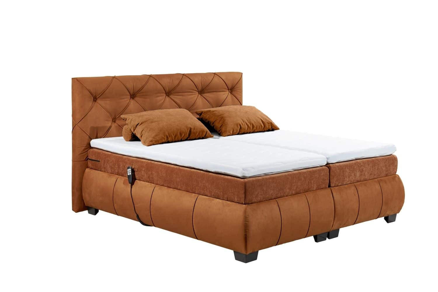 BOXSPRINGBETT 180x200 – Motorfunktion, 7-Zonen-Tonnentaschen-Federkernmatratze, Gel-Lux-Topper - Cognac/Anthrazit, Holz/Kunststoff (180/200cm) - ed exciting design