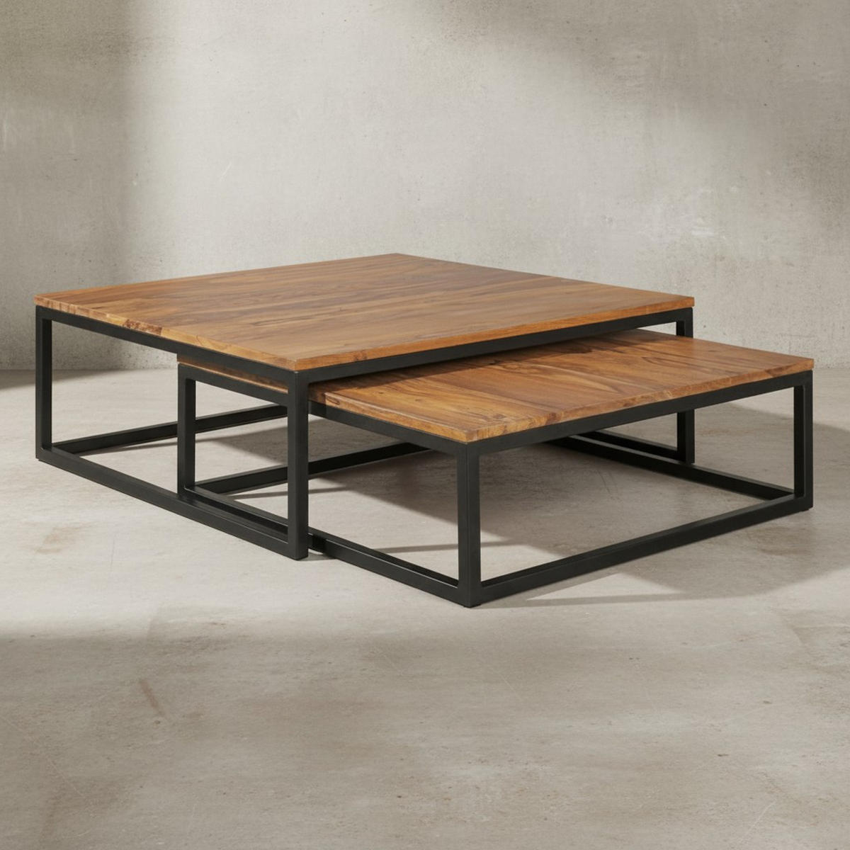 COUCHTISCH Set – 2-teilig Holzplatte Metallgestell Sheeshamfarben Industrial - Schwarz/Weiß, Holz/Metall (75/75/27cm) - KADIMA DESIGN