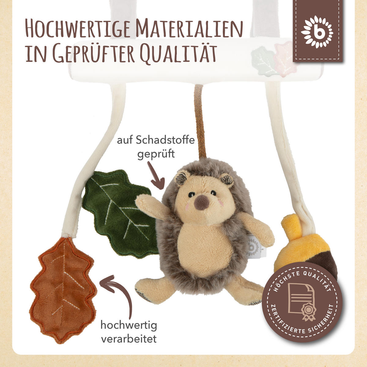 KINDERWAGENKETTE Plüsch Igel - ab Geburt - Braun, Textil (21/30cm) - Bieco Spielwaren