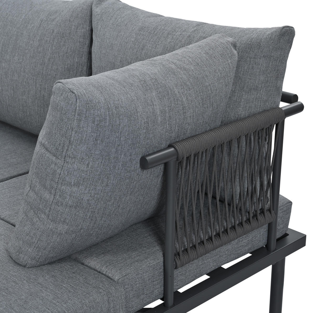 GARTENMÖBEL 173x60x66cm grau aus Olefin und verzinktem Stahl mit Sofaset - Grau, Metall - Modfu