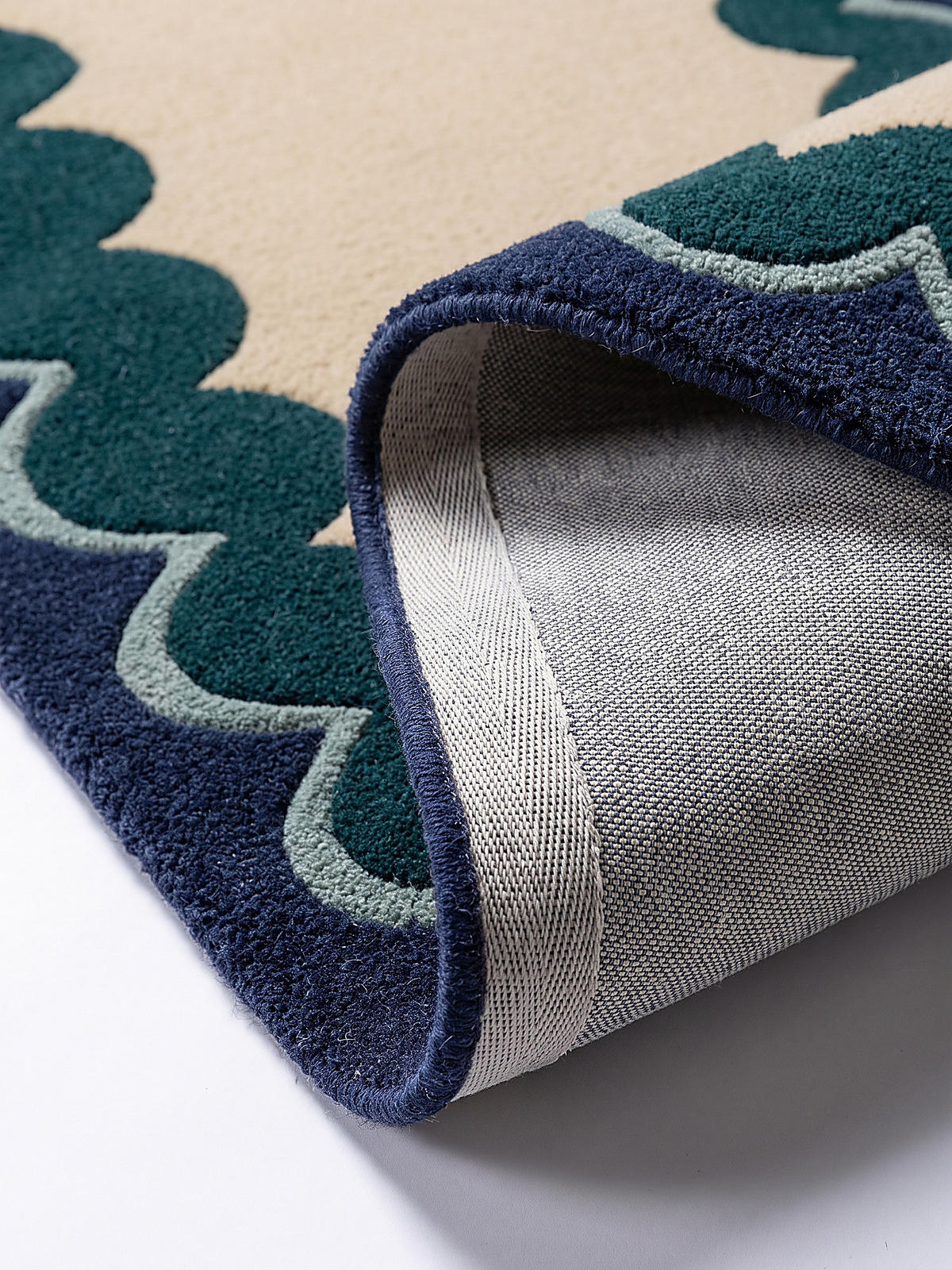 LÄUFER handgetuftet WAVENEY, in Petrol, Zickzack-Wellenbordüre, 80 x 230 cm - Türkis, Textil (80/230cm) - KADIMA DESIGN